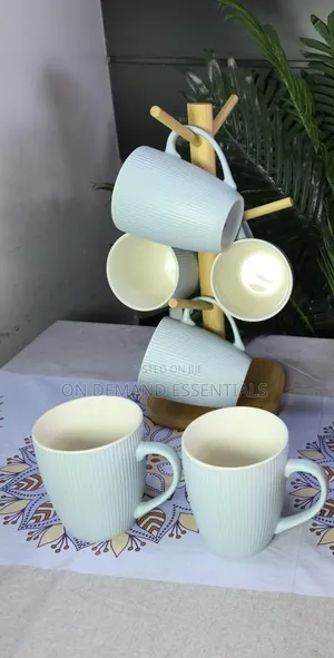 Stripped Ceramic Mugs - 6-Piece Set