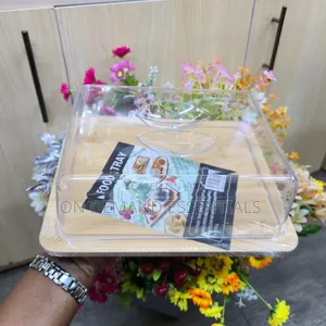 Square Bamboo Food Tray with Acrylic Lid - 23cm