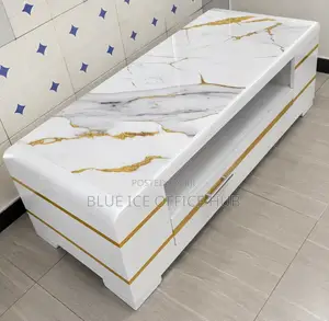 Modern White Marble TV Stand with Gold Stripes
