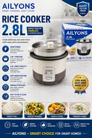 AiLyons 2.8L Rice Cooker – 900W | 3-in-1