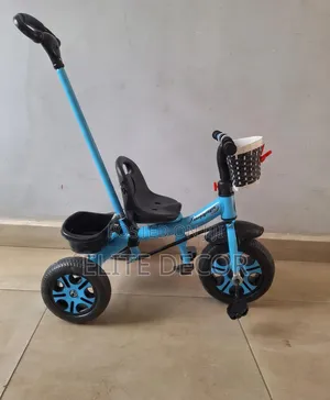 Tricycle ya Bluu ya Mtoto na Kipini cha Kushinikiza cha Mzazi