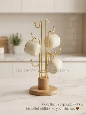 Luxury Gold Cup Rack with Wooden Base