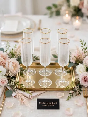 Seti ya Vikombe 6 vya Champagne vya Kifahari na Ukingo wa Dhahabu