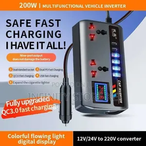 Inverter ya Gari ya Kazi Nyingi 12V/24V 200W/400W yenye Porti 6 za USB