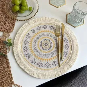 Boho Round Woven Placemats - 6 Pieces