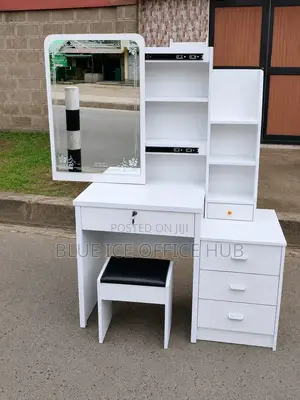 White Makeup Dressing Table with Lockable Drawer & Stool