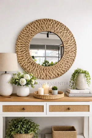 Decorative Water Hyacinth Braided Boho Mirror