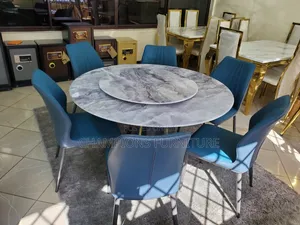 Modern Round Marble Dining Table Set with Lazy Susan