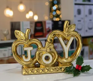 Golden "JOY" Apple-Themed Tabletop Decor