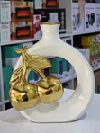 Modern Ceramic Vase with Golden Cherry Design - 2