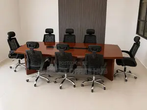Executive Boardroom Meeting Table with Ergonomic Mesh Chairs