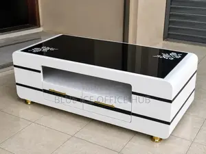 Meza ya Kahawa ya Kisasa Nyeupe Nyeusi yenye Kioo na Droo