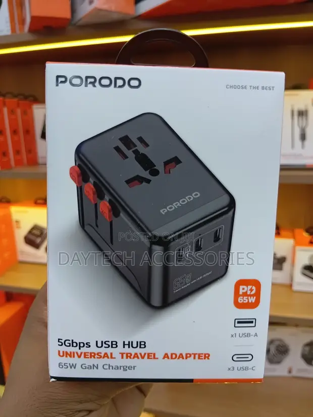 Porodo 5Gbps USB Hub Universal Travel Adapter (65W GaN Charger) - 1