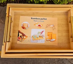 Heavy Bamboo Serving Tray with Gold Handle