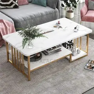 Rectangular Marble Top Coffee Table with Storage Shelf