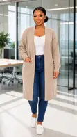 Longline Knit Cardigan with Functional Pockets - 2