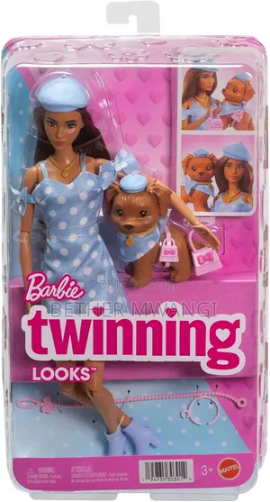 Barbie Twinning Looks Doll with Pet Dog Accessories