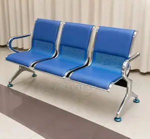Office Reception Bench Chair - Blue Silver