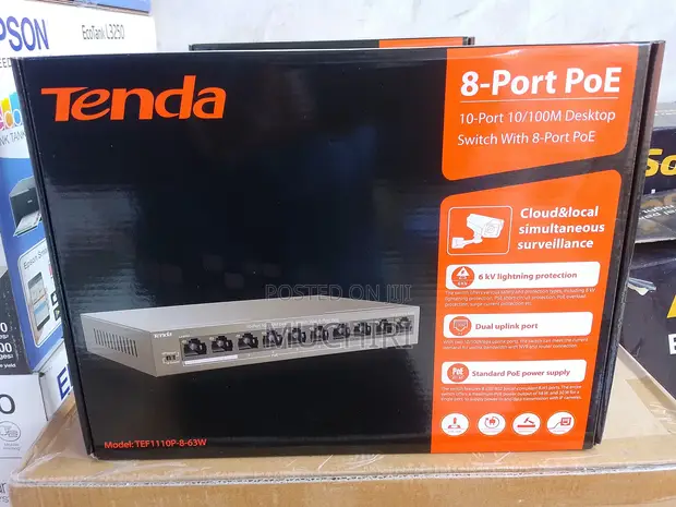Tenda 10-Port 10/100 Mbps PoE Switch yenye PoE 8 + Port za Uplink 2 - 1