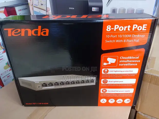Tenda 63W 8-Port PoE Switch for CCTV Cameras - 1