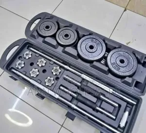 York 50kg Dumbbells with Barbell and Case
