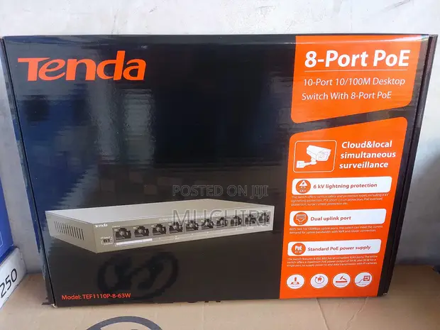 Tenda PoE Switch 8 Port 63W for IP Cameras - 1