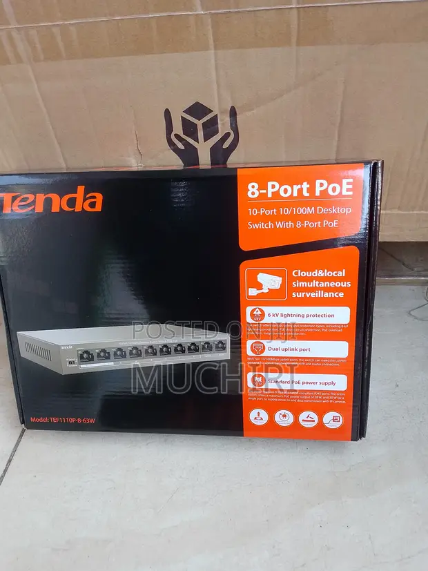 Tenda 10-Port PoE Switch with 2 Gigabit Uplinks (TEF1110P-8-63W) - 1