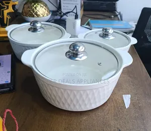 Seti ya Vyombo 3 vya Kauri vya Kuhudumia na Vifuniko vya Kioo