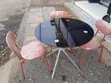 Glass Coffee Table with 4 Orange Seats - 1