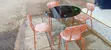 Glass Coffee Table with 4 Orange Seats - 2