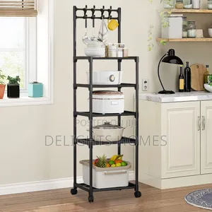 Detachable 5-Layer Metallic Kitchen Bowl Rack with 4 Hooks
