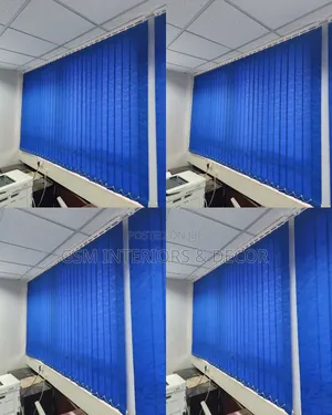 Vertical Office Blinds in Light Filtering Blue Fabric
