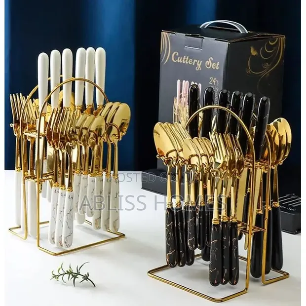 24 Pieces Marble Cutlery Set - 1
