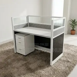 Modern Office Workstation Desk with Glass Partition and 3-Drawer Cabinet