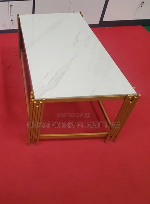 White Modern Coffee Table with Gold Base