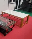 White Modern Coffee Table with Gold Base - 3