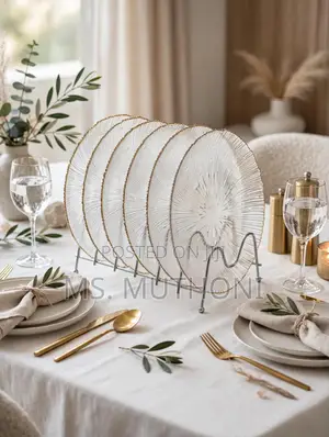 6pcs Stunning Clear Glass Plates ,Ribbed Texture Gold Edges