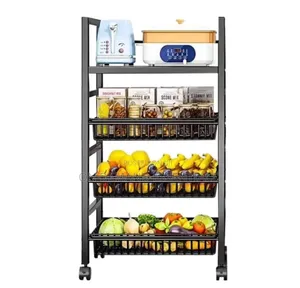 Heavy Metallic Vegetable Rack With Movable Wheels 4layer