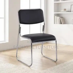 Visitor Chair Black Leather Chrome Frame