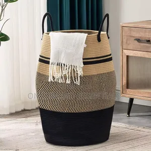 Large 65L Cotton Rope/ Decorative Woven Basket With Extended Handles