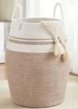 Large 65L Cotton Rope/ Decorative Woven Basket With Extended Handles - 5