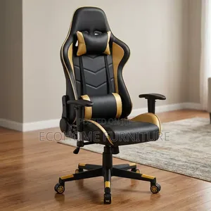 Kiti cha Gaming Nyeusi Dhahabu Ergonomic chenye Kiti cha Miguu