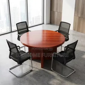 Round Wooden Boardroom Table with 4 Office Chairs