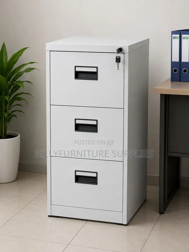 Sleek 3-Drawer Steel Filing Cabinet | Lockable Vertical Office Storage - 1