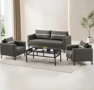 Seti ya Sofa za Wageni za Ofisi za Viti 5 - Ngozi ya Kijivu