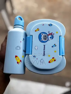 Sanduku la Vitafunio la Watoto la Sky Blue na Spork na Chupa