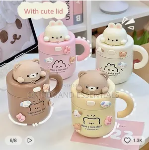 Thermos Nzuri ya Dubu Sungura yenye Straw na Mfuniko