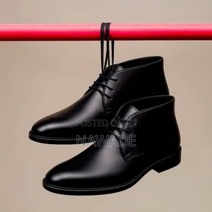 Men's Genuine Leather Lace-Up Ankle Boots - Black