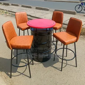 Modern Black Framed High Bar Chairs with Drum Table