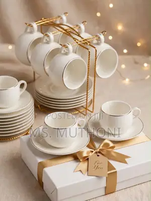 Fine Bone China White Gold Rim Tea Set
